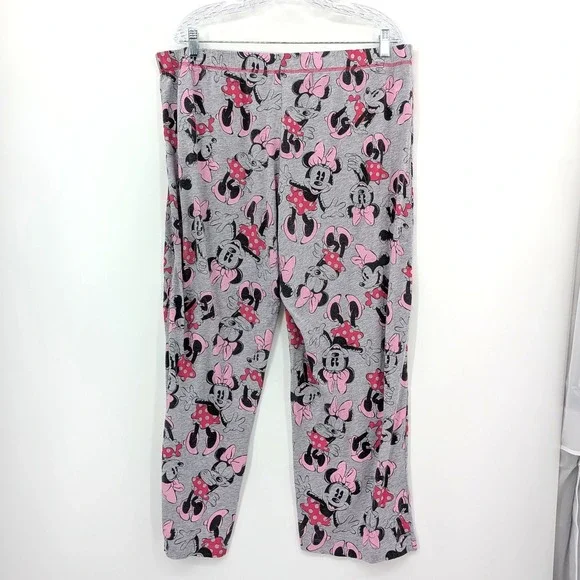 Disney‎ Minnie Mouse Pajama Pants Womens XL Gray Pink Lounge Sleep Y2K Cozy - Picture 2 of 8